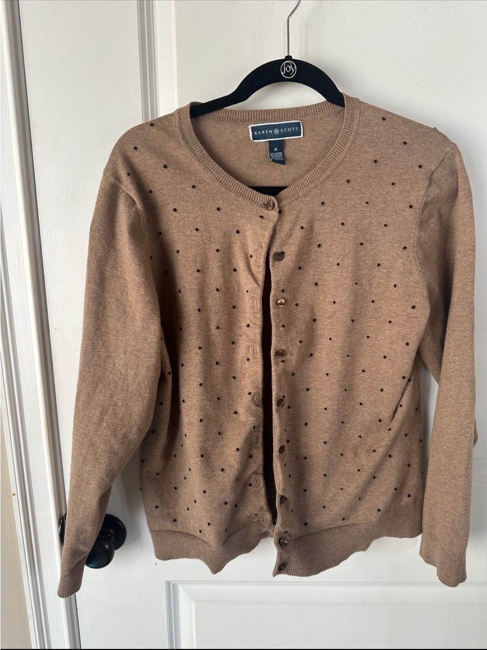 Karen Scott Brown Polka Dot Crewneck Cardigan xl